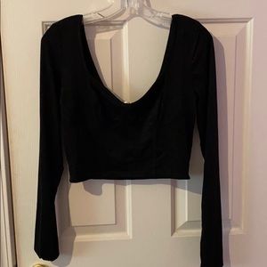 Black velvet long sleeve crop top and mini skirt